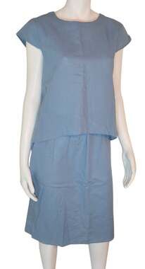 Grae Cove 55% Linen 45% Cotton Blend Powder Blue Skirt Set Back Button Size S